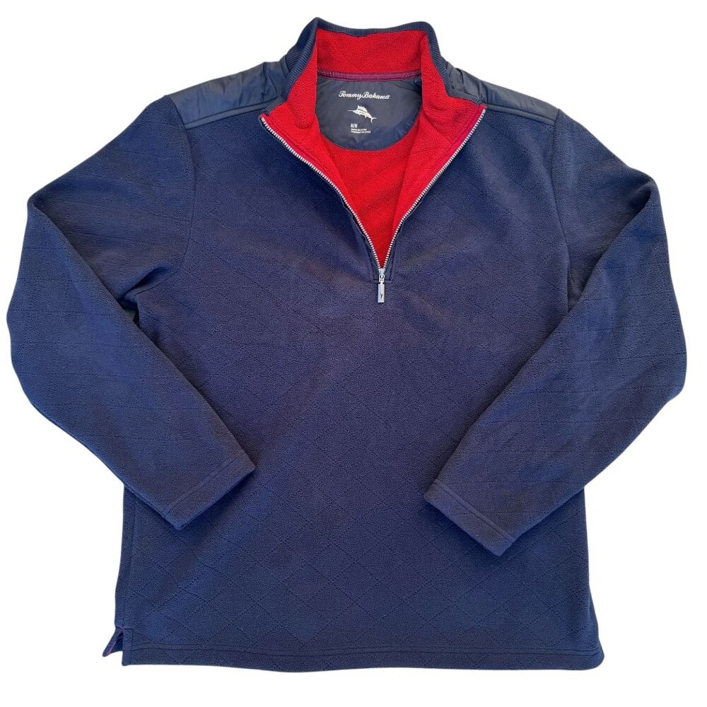 Tommy Bahama Half Zip Fleece Mens Size Med Pullover Navy Sweater Fall Winter